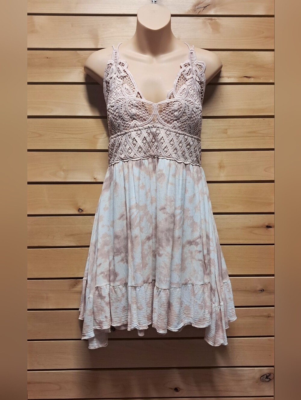 Boho Crochet Tye-Dye Mini Dress Size L - Picture 1 of 9